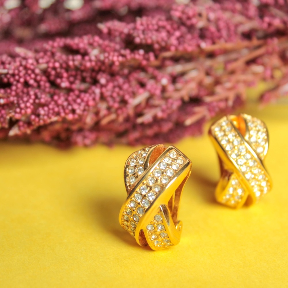 Signed Christian Dior Crystal Gold Tone Crystal